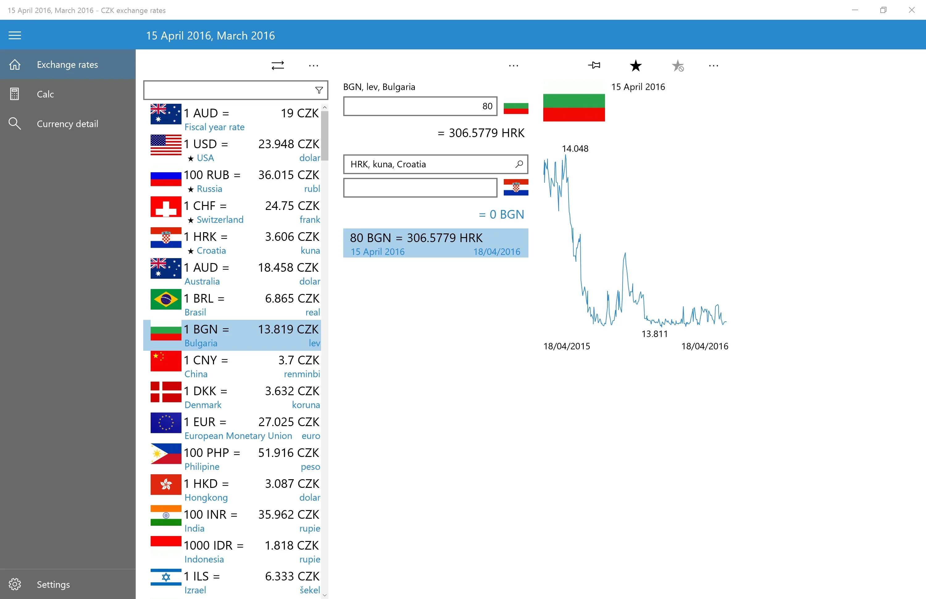 CZK exchange rates screenshot 4