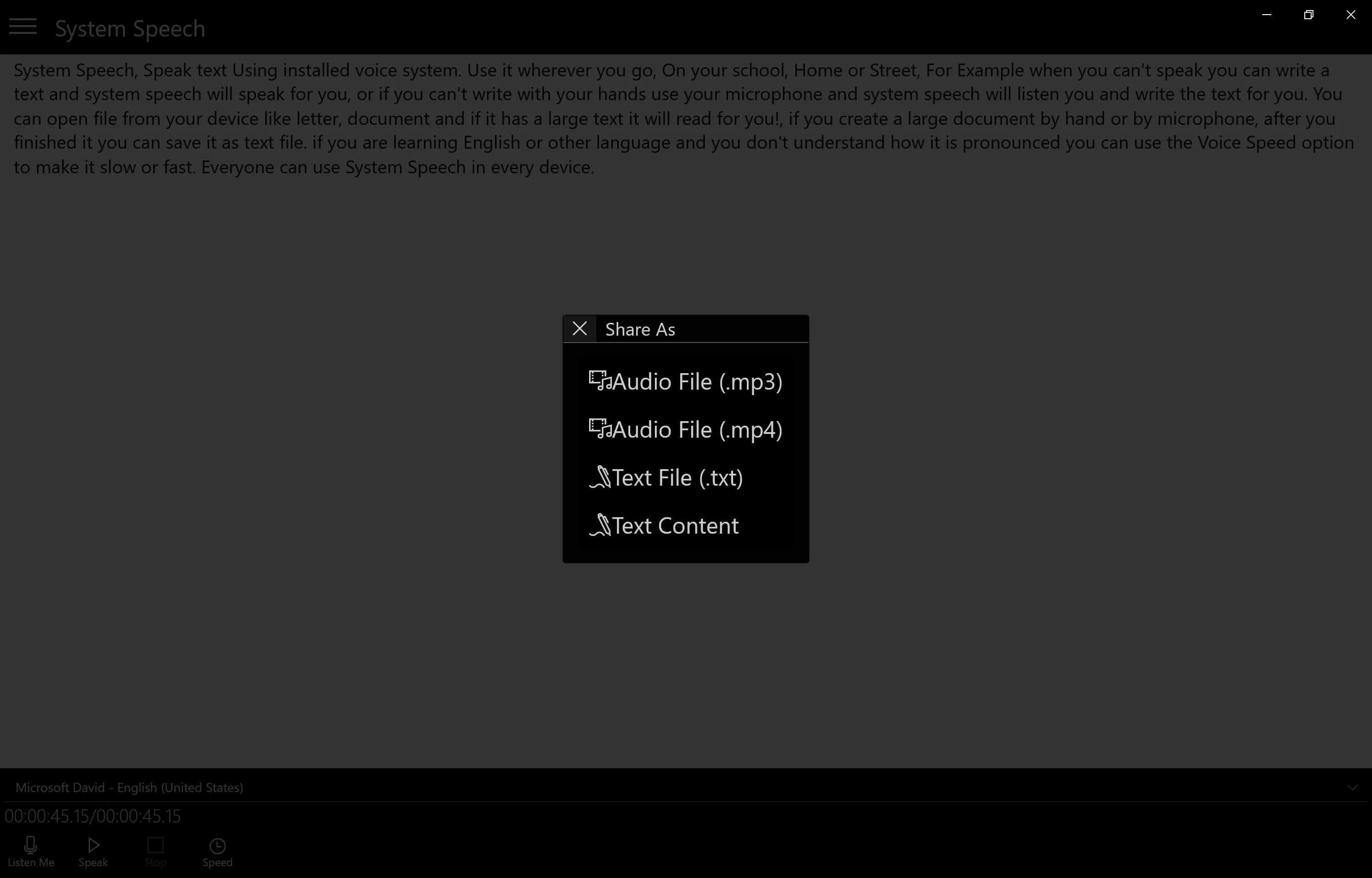 System Speech screenshot 1