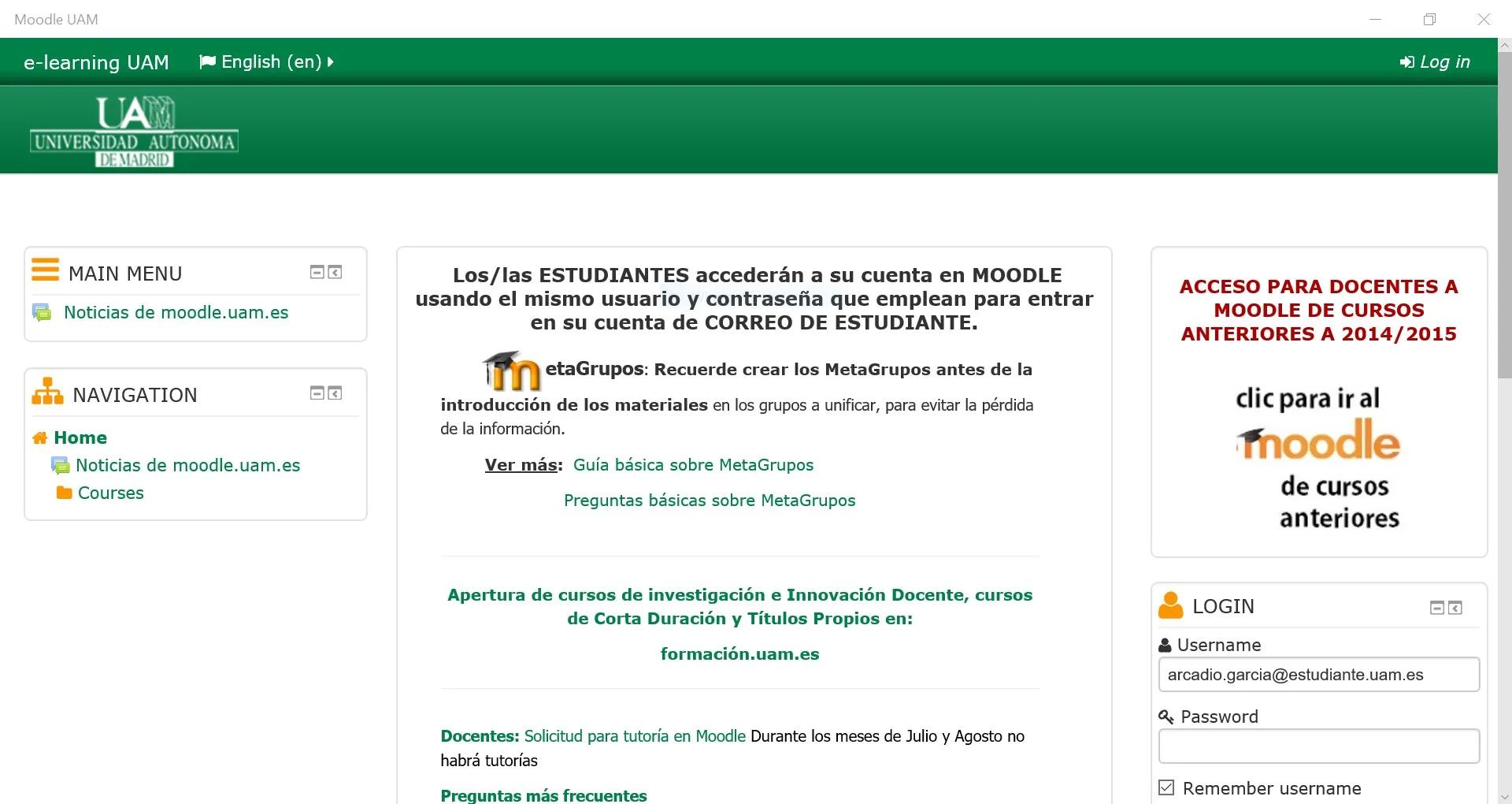 Moodle UAM screenshot 1