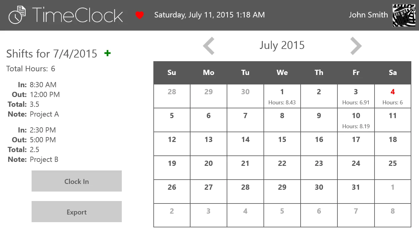 Timeclock screenshot 1