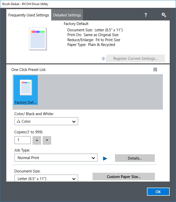 RICOH Driver Utility screenshot 1