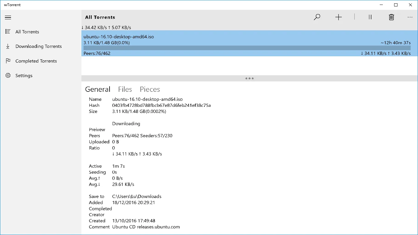 wTorrent screenshot 2
