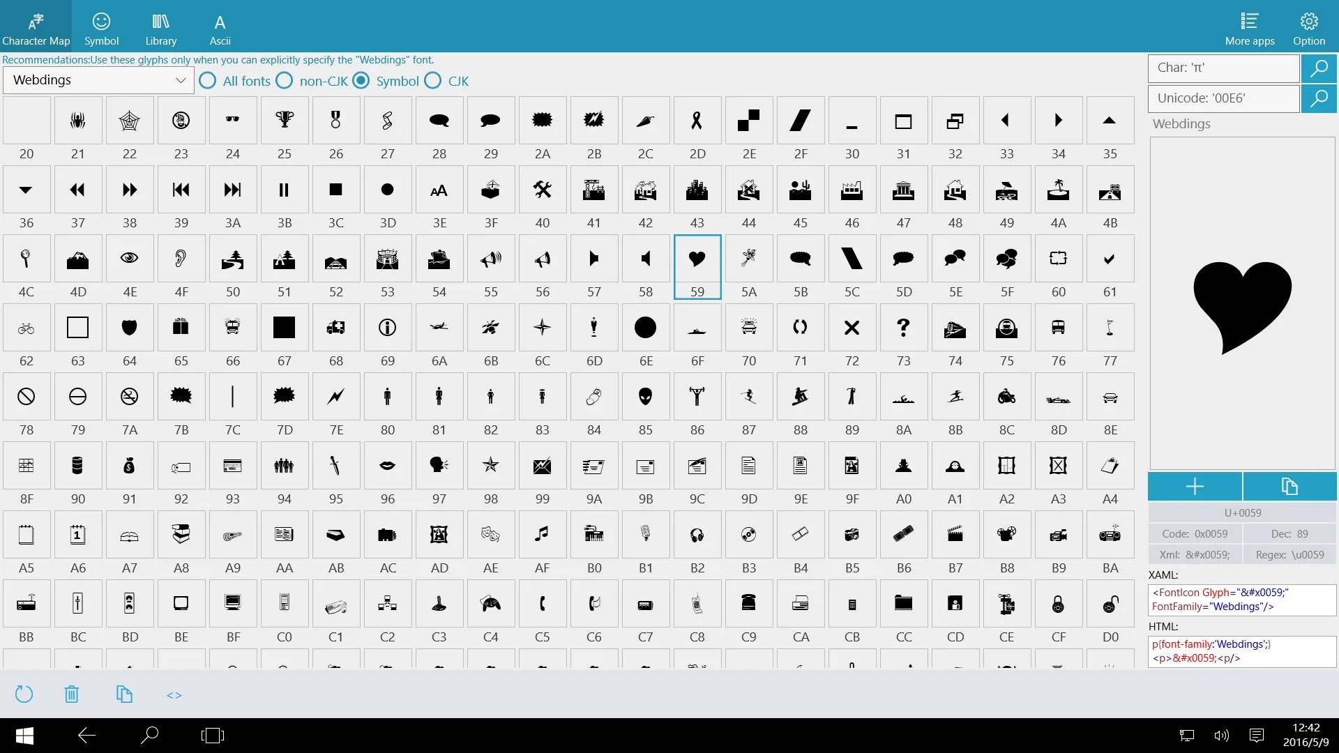 UI Character Map screenshot 2