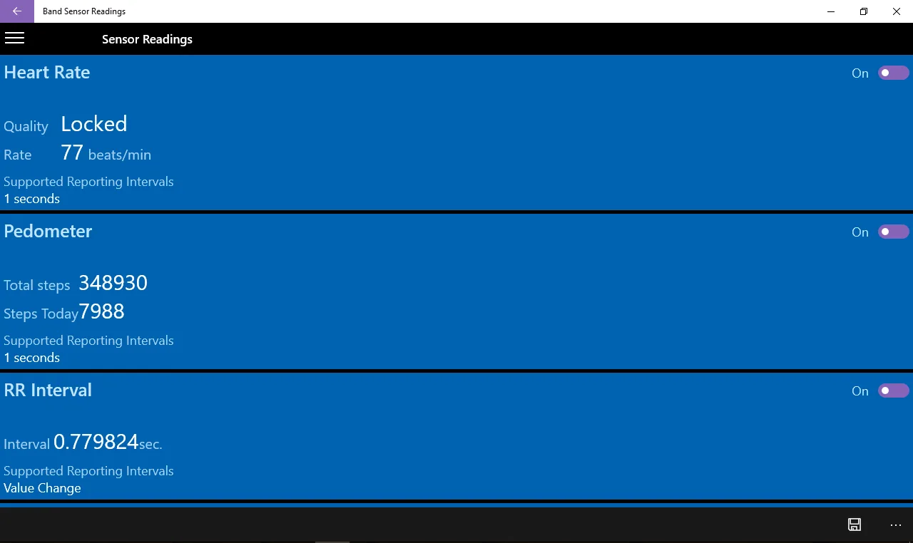 Band Sensor Readings screenshot 1