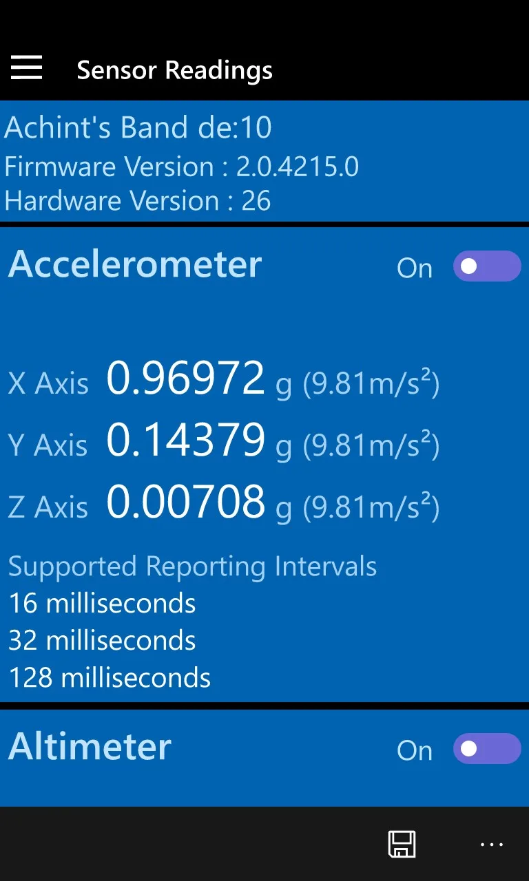 Band Sensor Readings screenshot 4