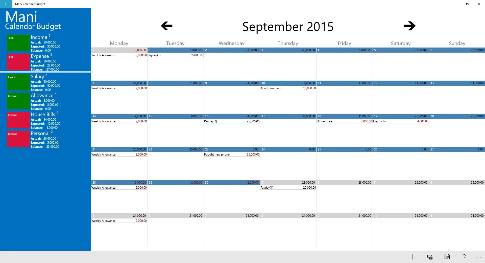 Mani Calendar Budget screenshot 2