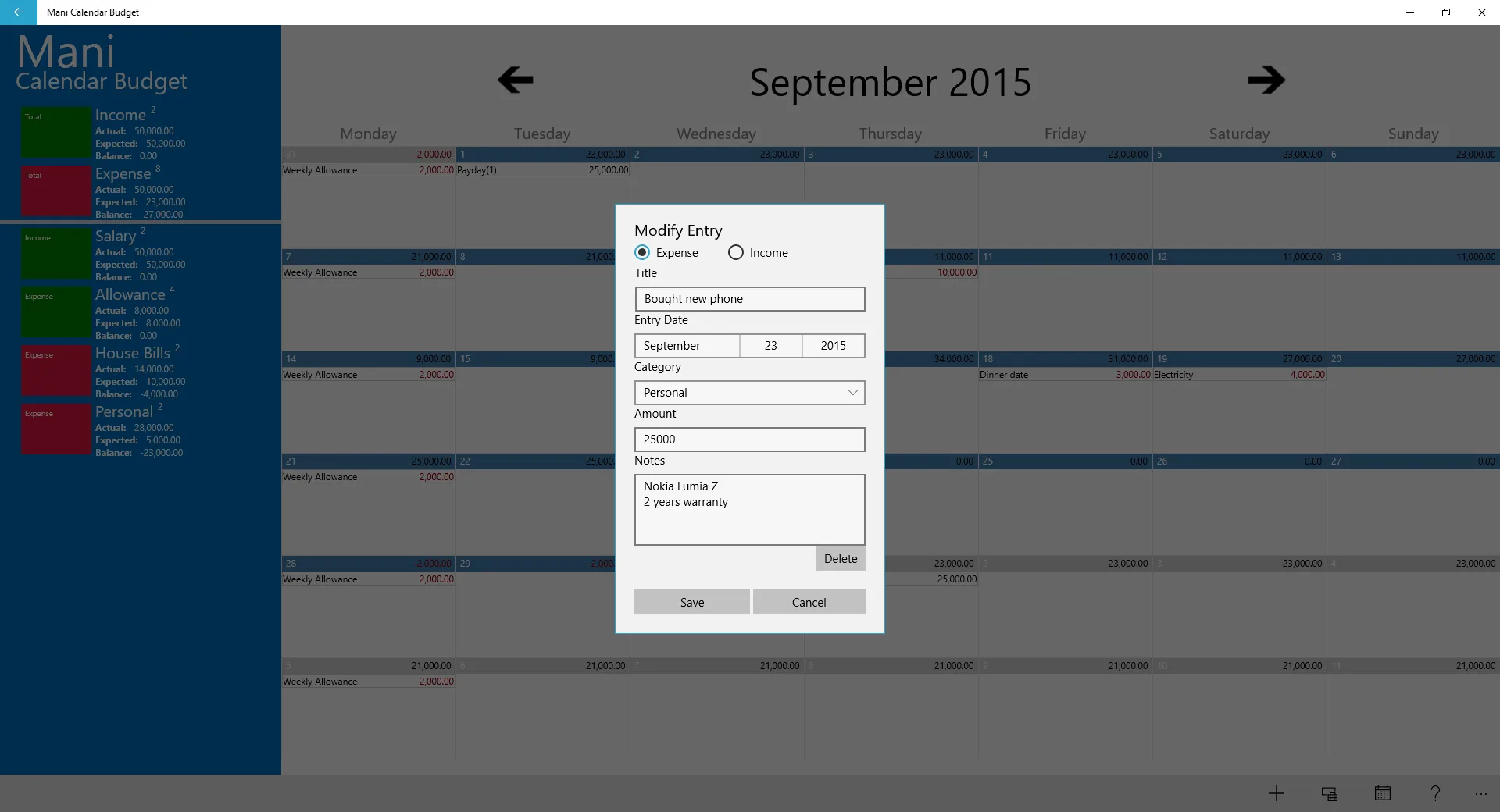 Mani Calendar Budget screenshot 3