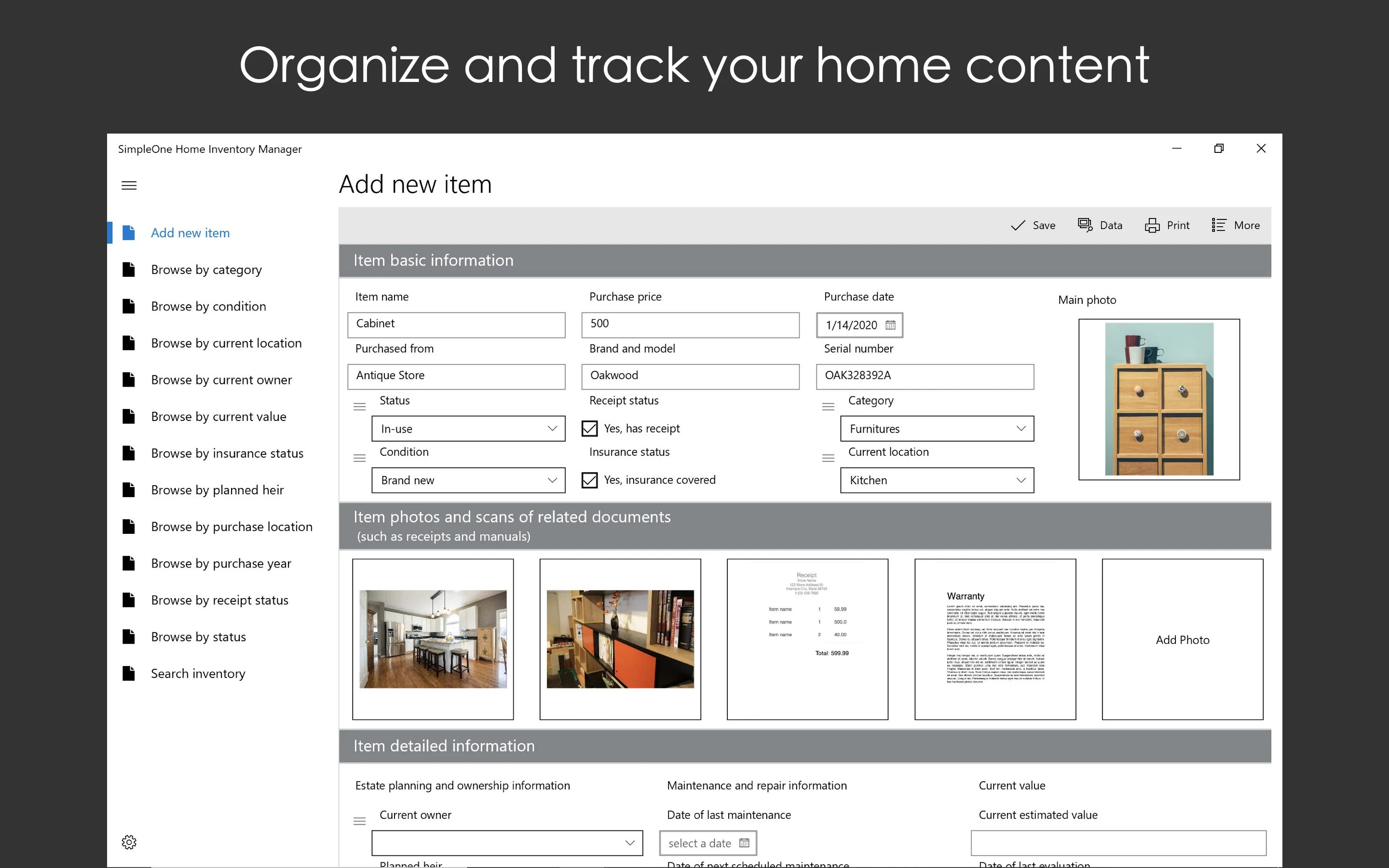 SimpleOne Home Inventory Manager screenshot 1