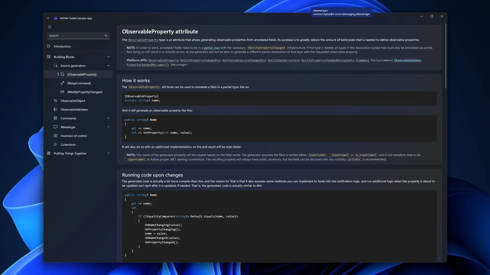MVVM Toolkit Sample App screenshot 1