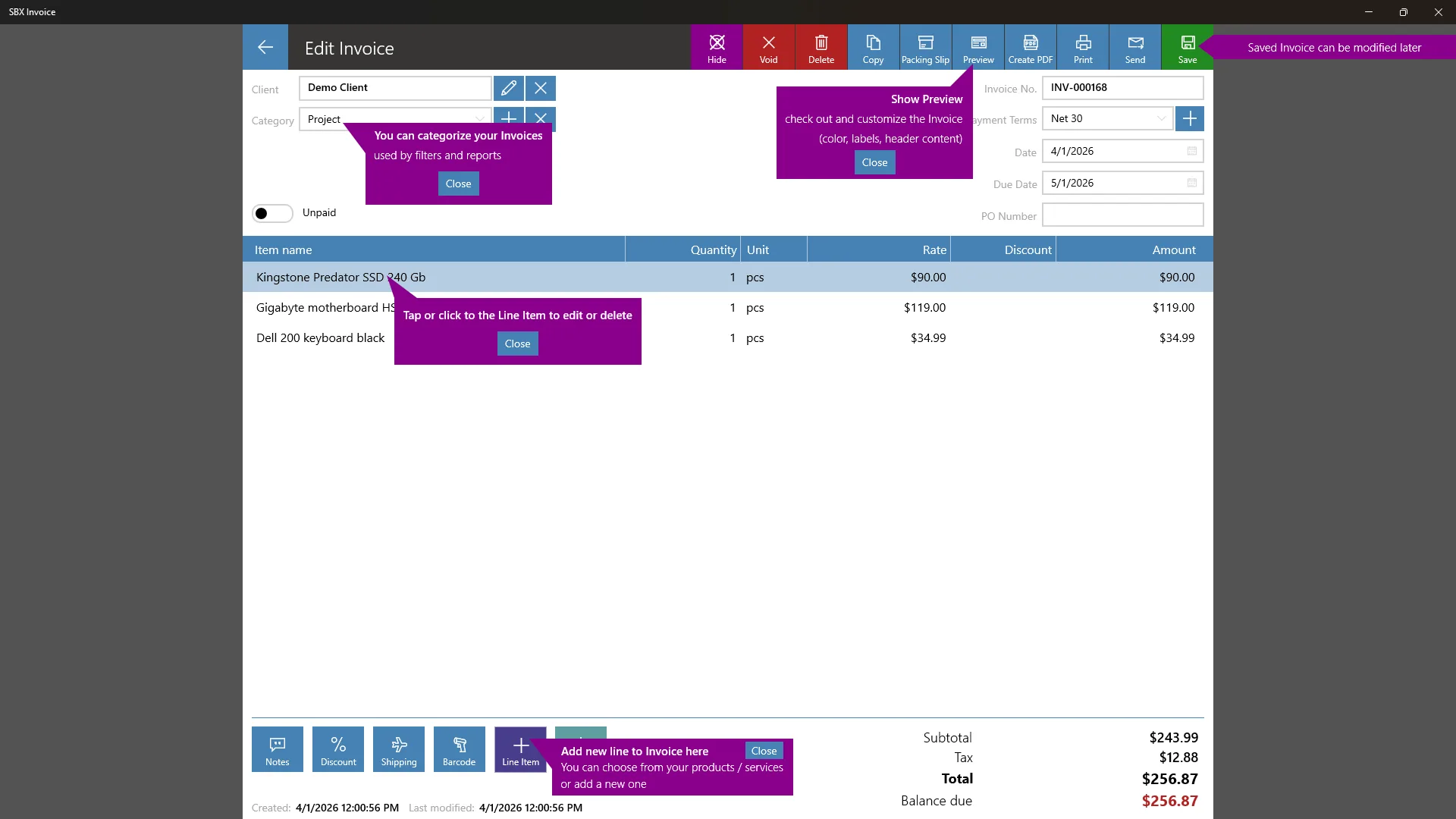 SBX Invoice screenshot 1