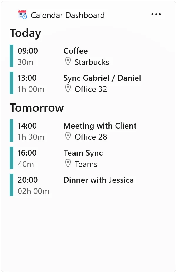 Calendar Dashboard screenshot 2