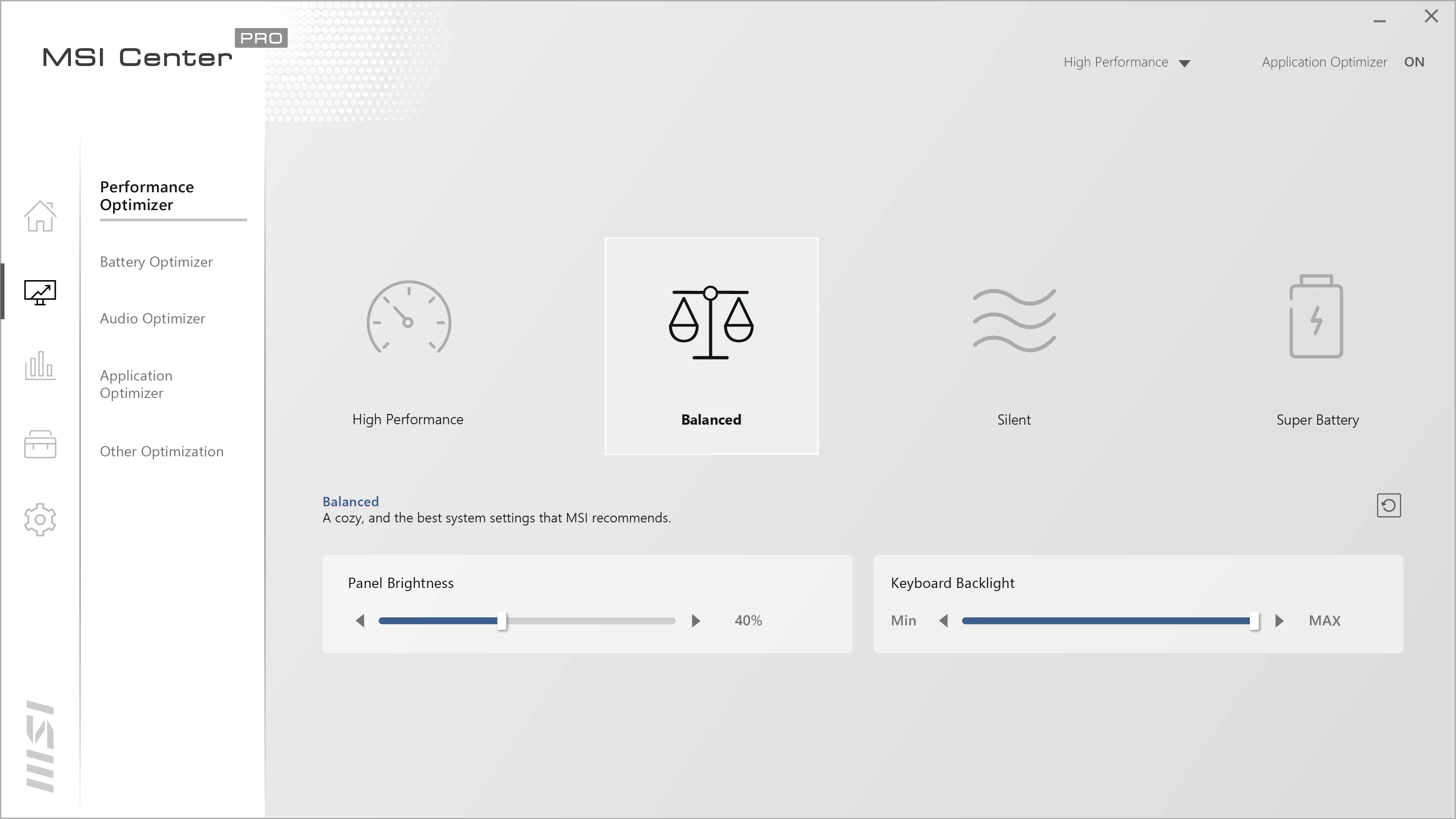 MSI Center Pro screenshot 2