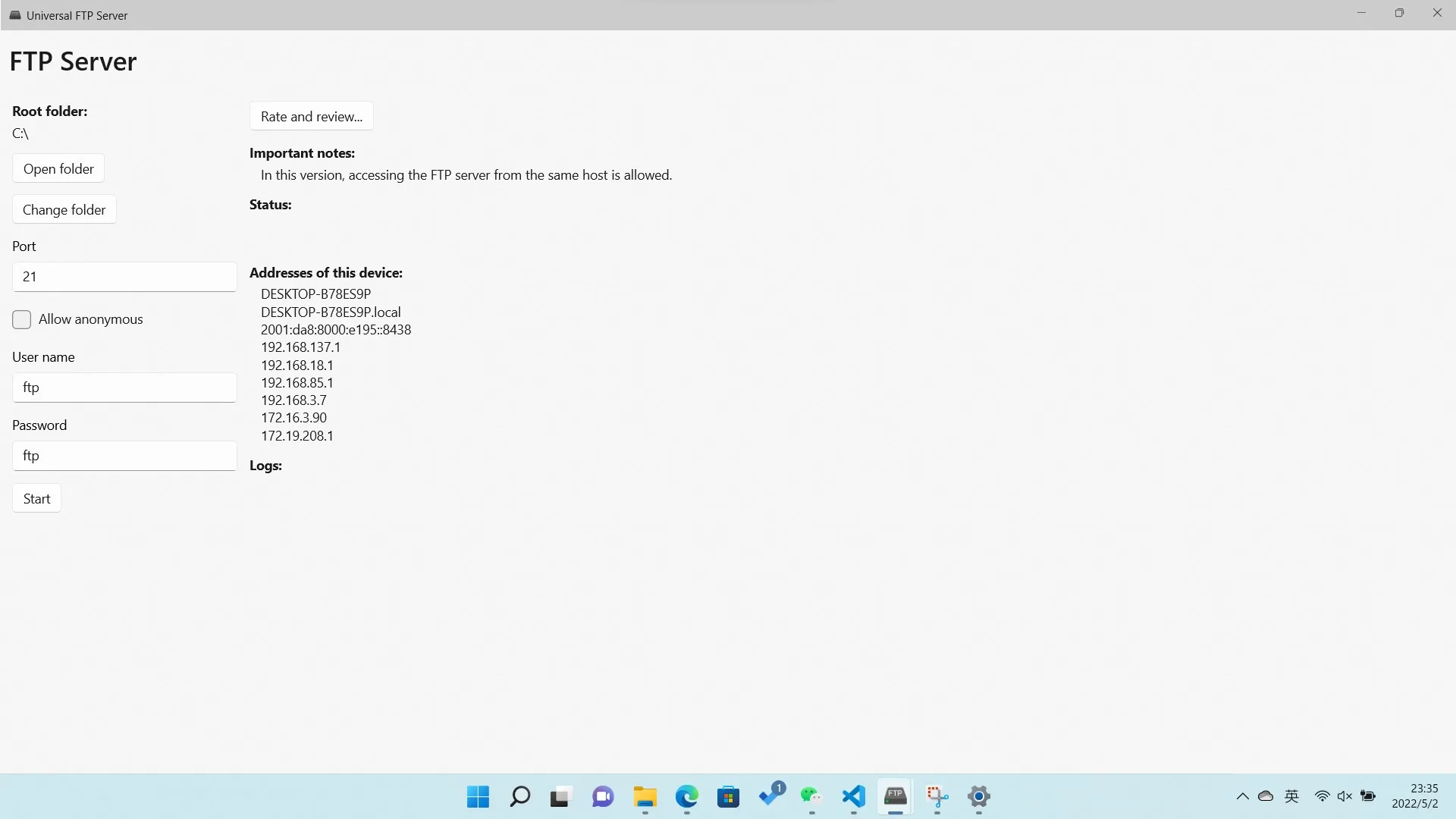 Universal FTP Server screenshot 1