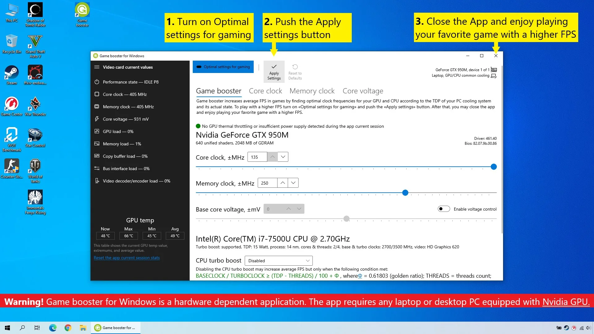 Game booster for Windows screenshot 1