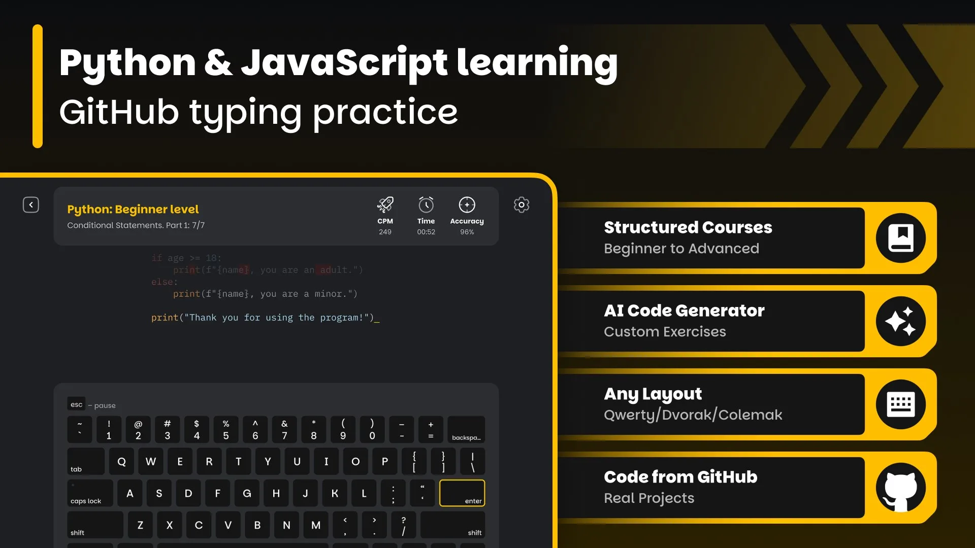 Typing for Programmers - Learn Python & Javascript screenshot 1