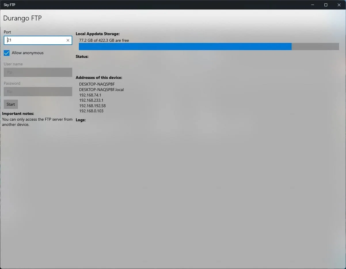 Sky FTP screenshot 1