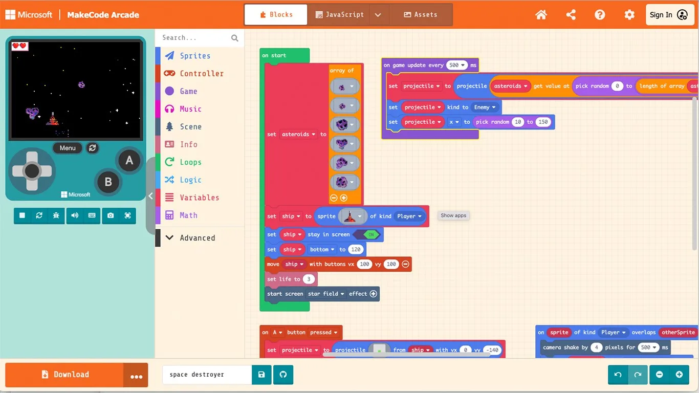 MakeCode Arcade screenshot 3