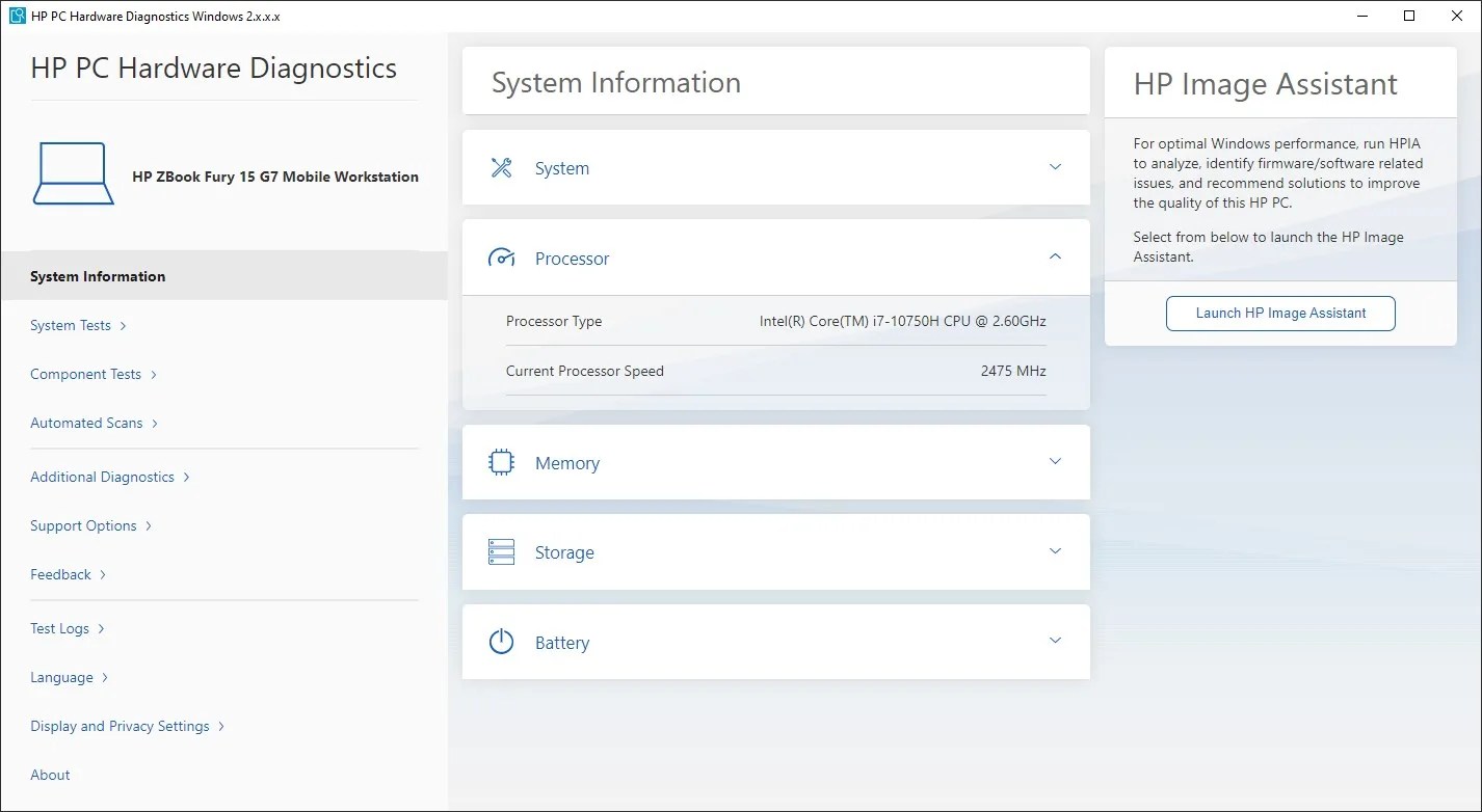 HP PC Hardware Diagnostics Windows screenshot 1