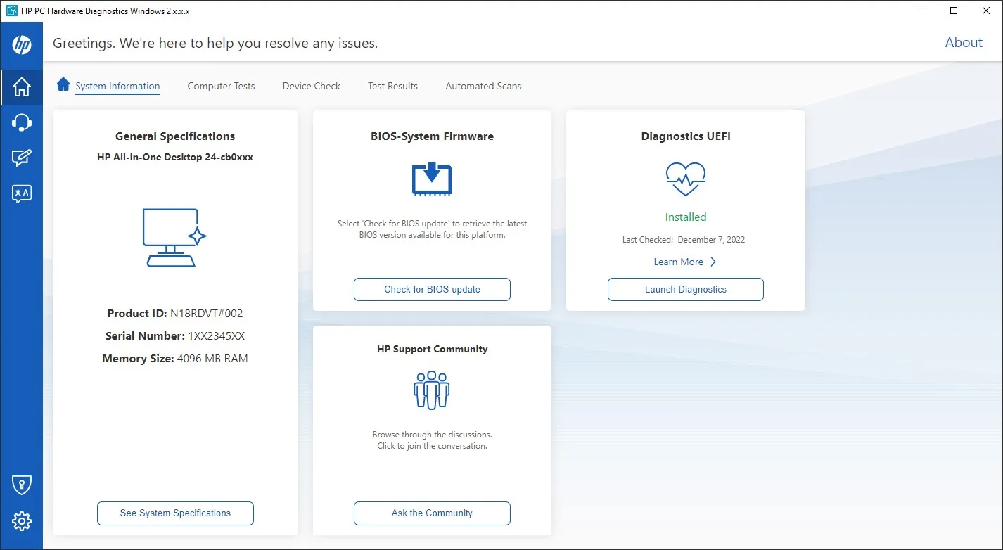 HP PC Hardware Diagnostics Windows screenshot 2