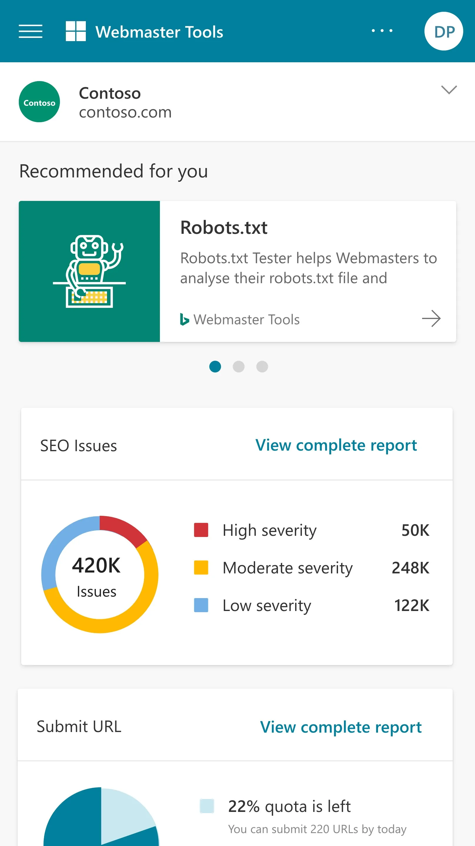 Bing Webmaster Tools screenshot 2