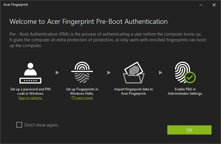 Acer Fingerprint PBA screenshot 1