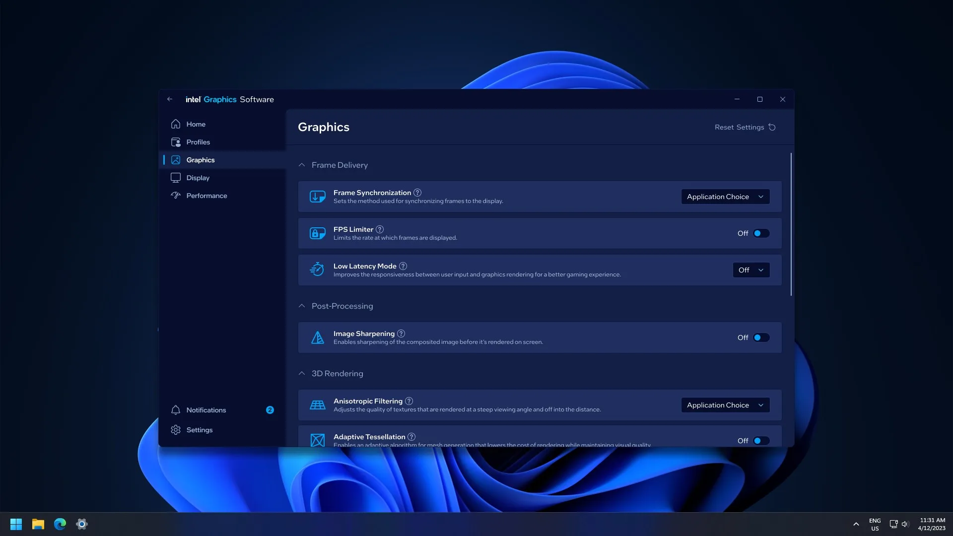 Intel® Graphics Software screenshot 1