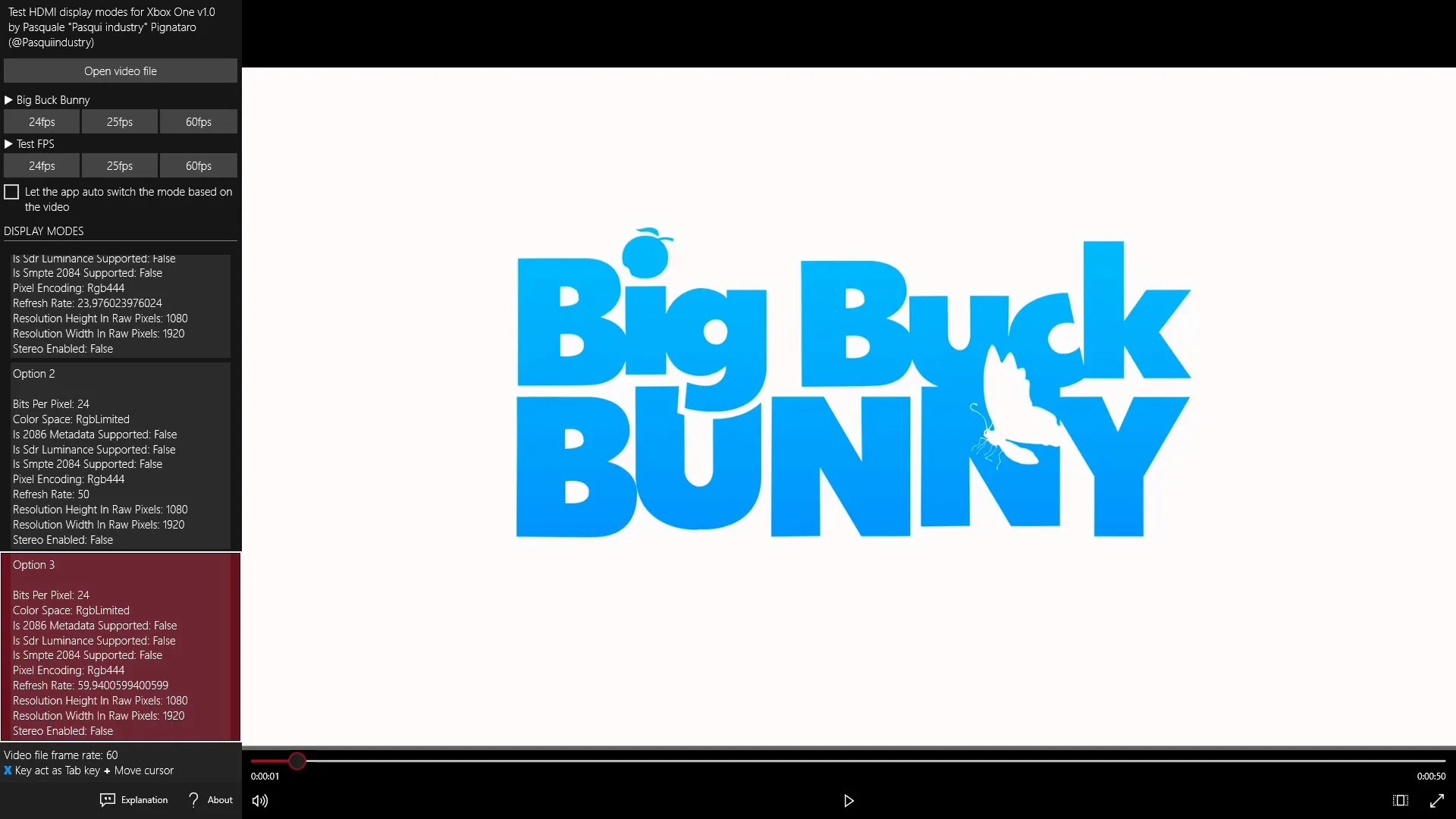 Test HDMI display modes screenshot 1