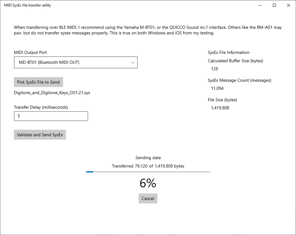 MIDI SysEx Transfer Utility screenshot 1