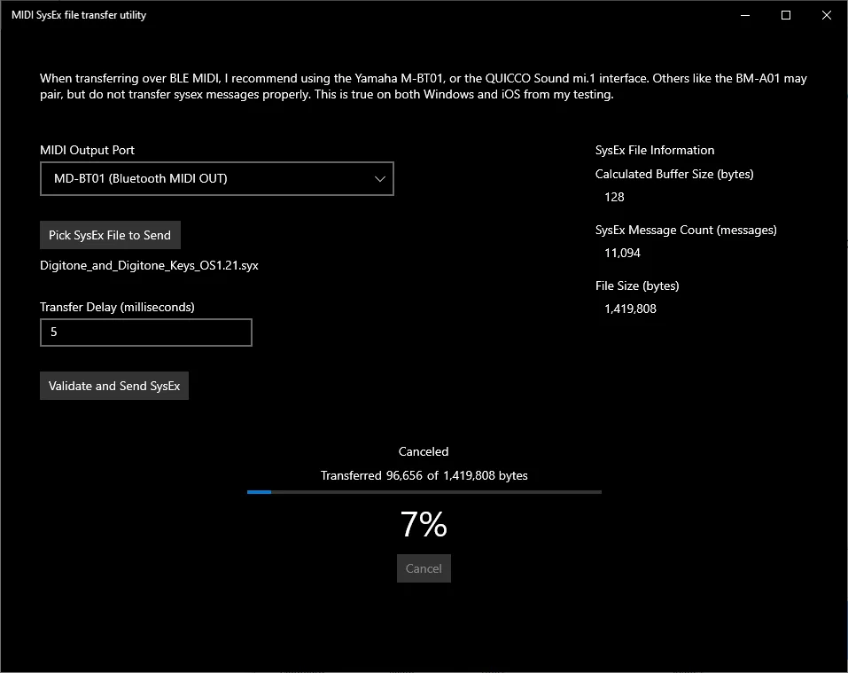 MIDI SysEx Transfer Utility screenshot 2