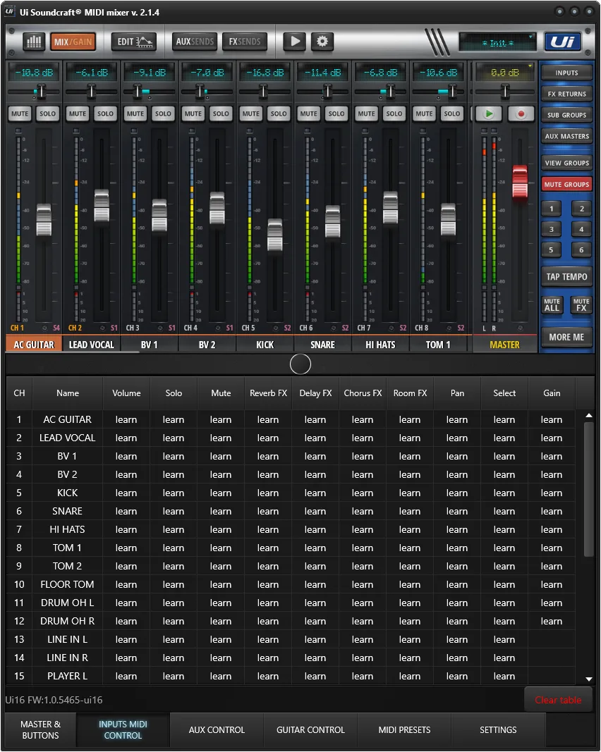 Ui MIDI mixer screenshot 1
