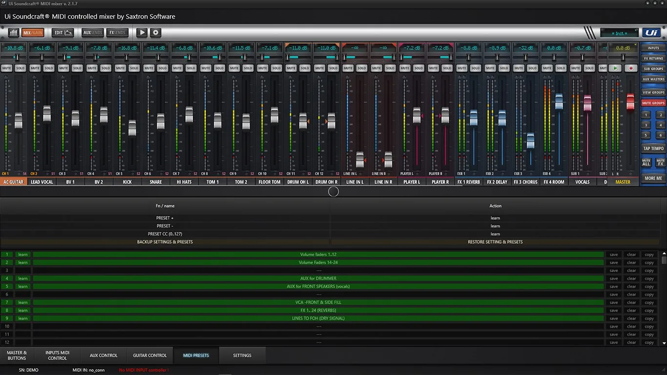 Ui MIDI mixer screenshot 2