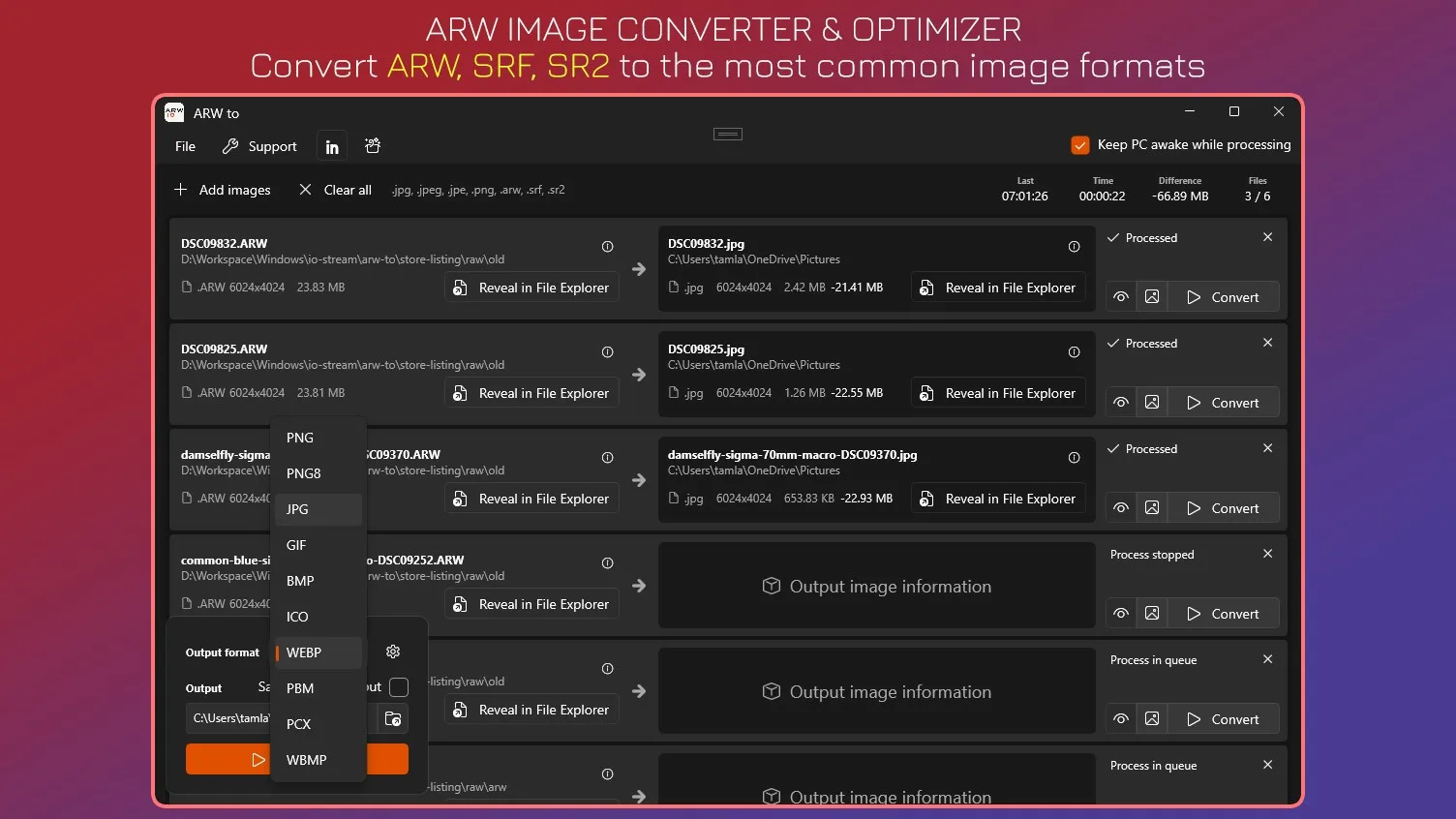 ARW to JPG - Batch Image Converter screenshot 1