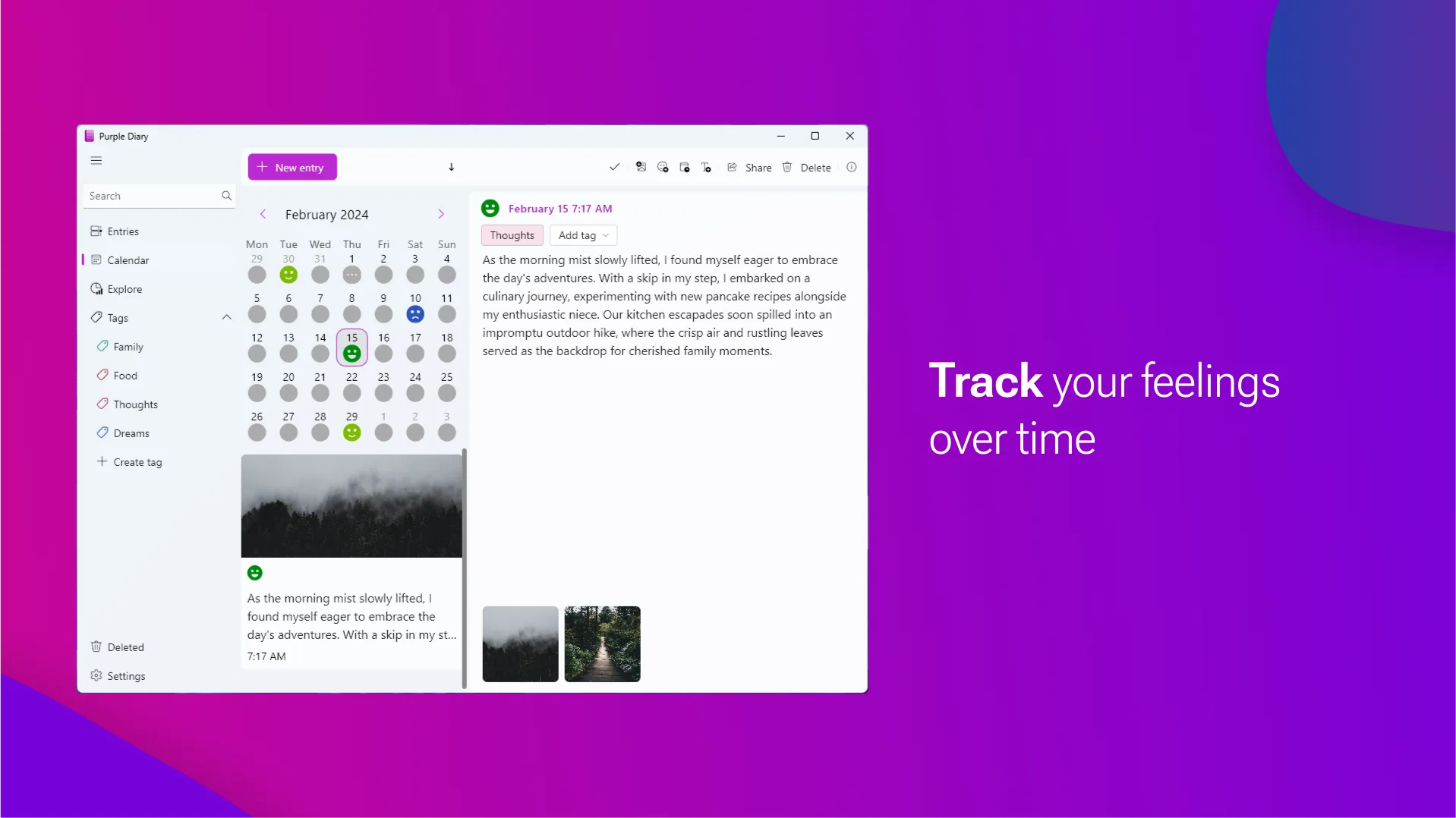 Purple Diary: personal journal screenshot 2