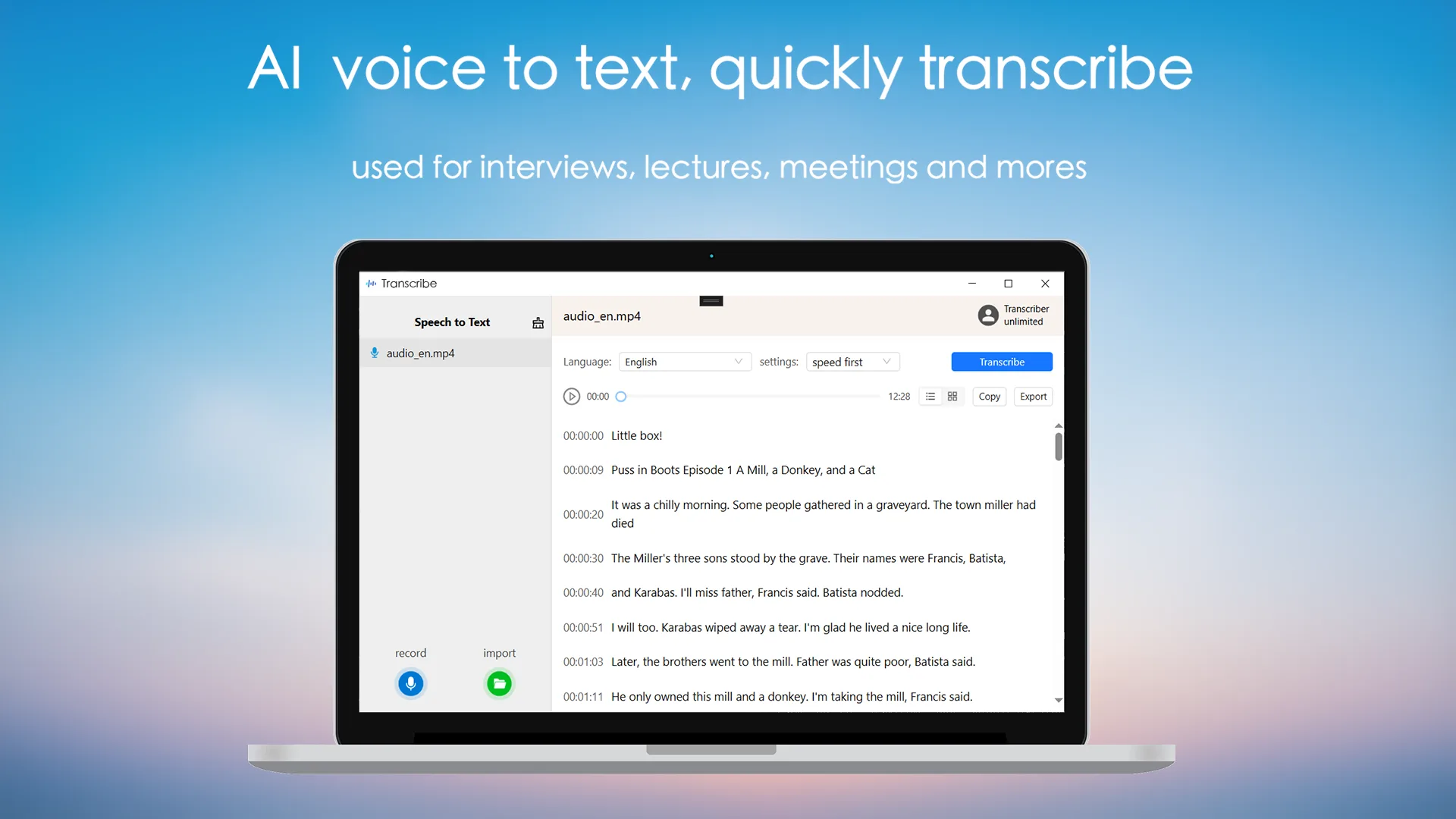 Transcribe - Speech to Text screenshot 1