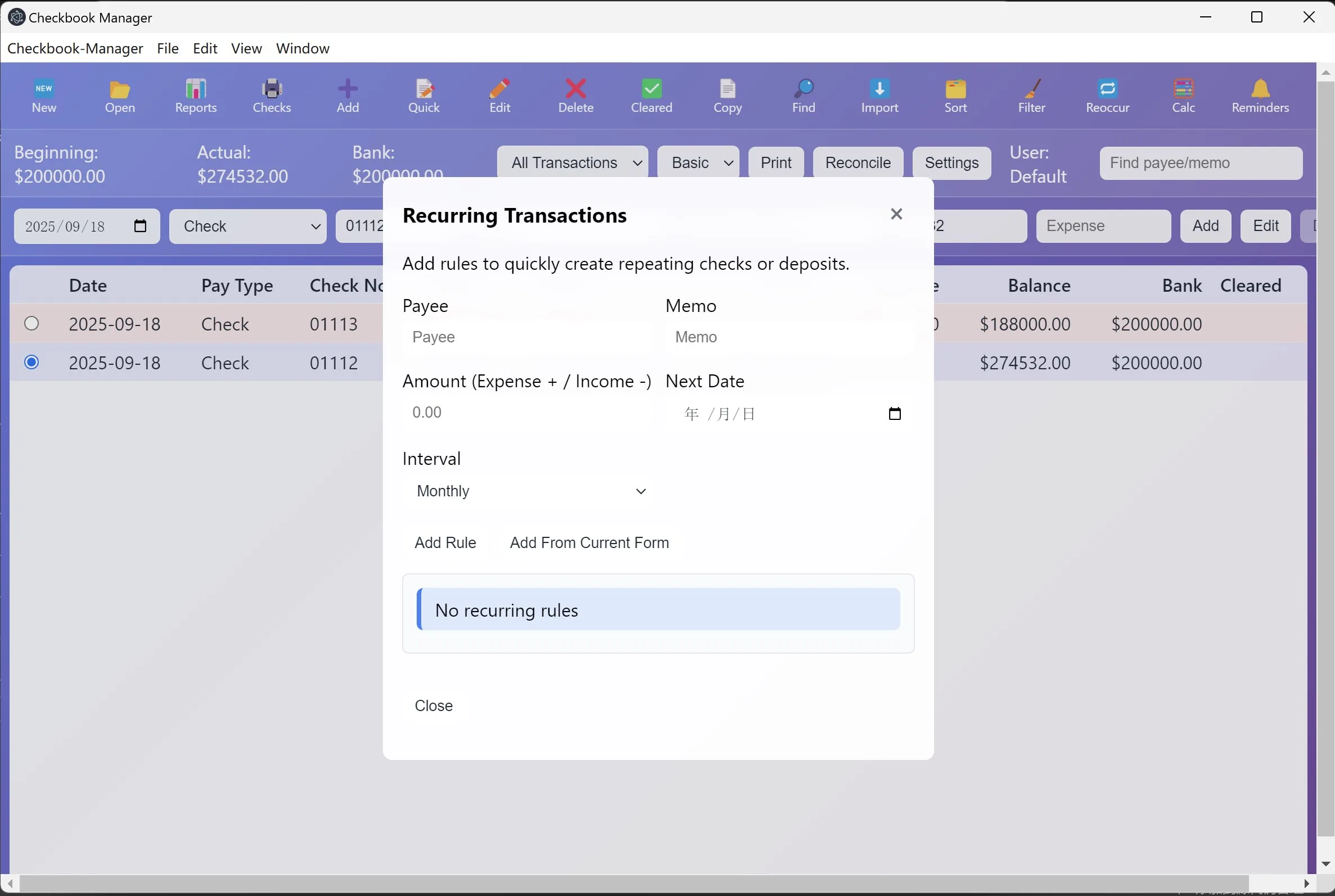 Checkbook Manager screenshot 1