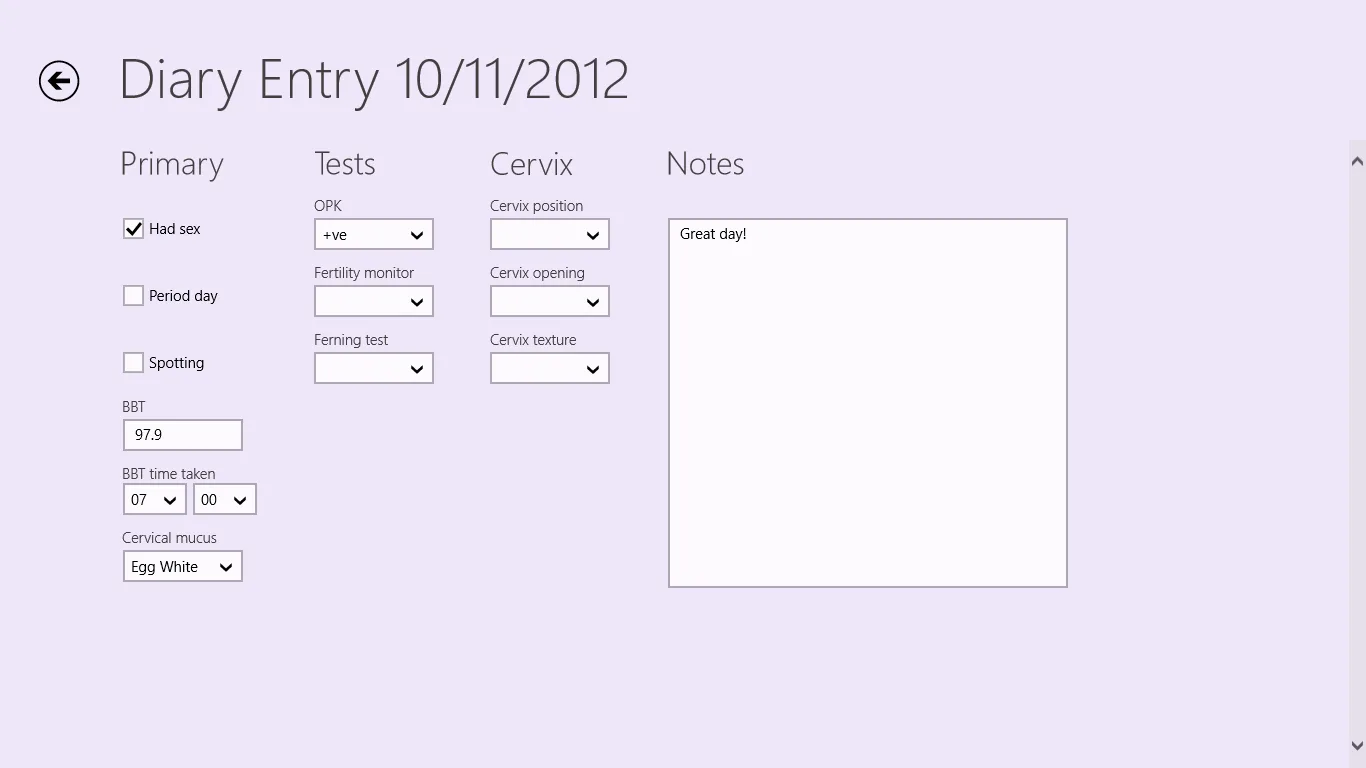 Fertility Diary screenshot 2