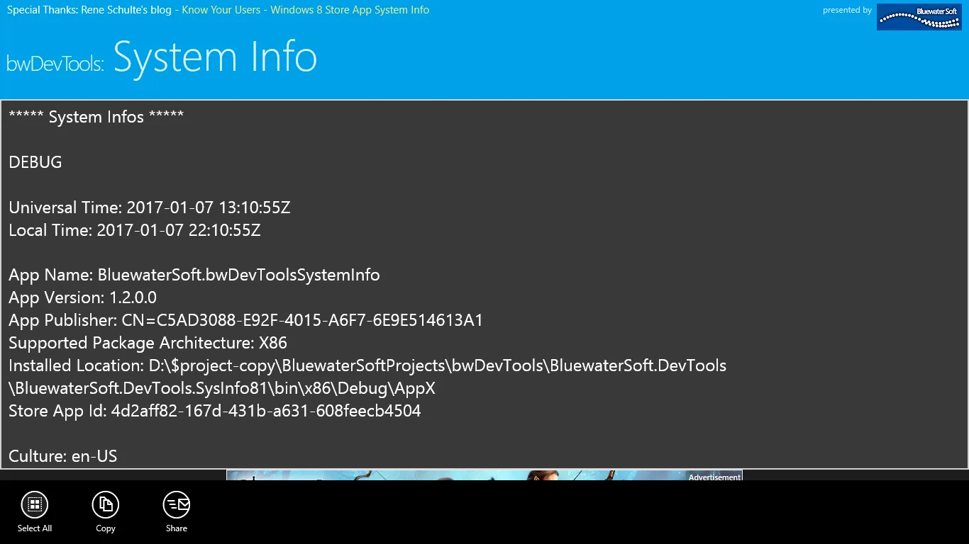 bwDevTools: System Info screenshot 1