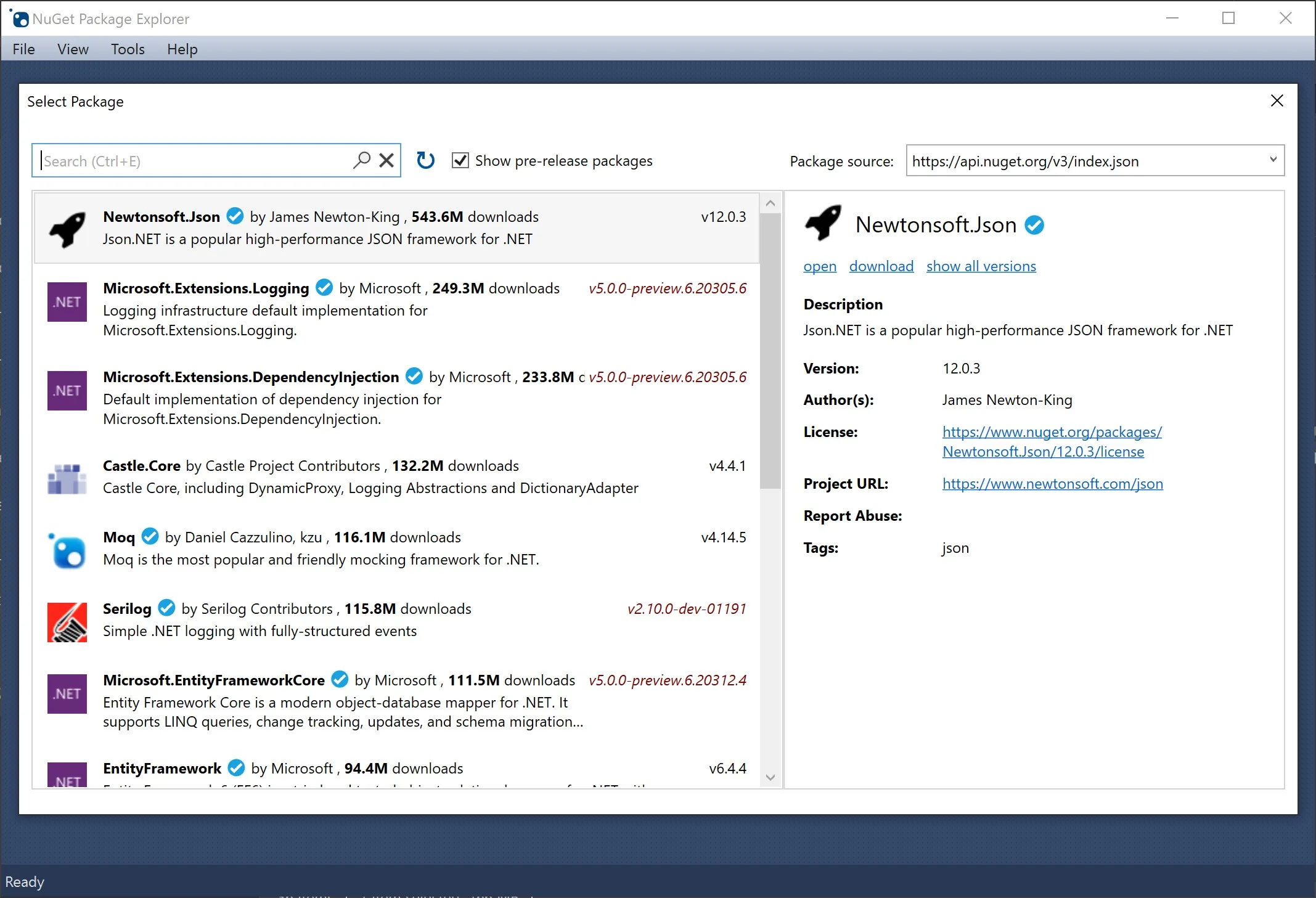 NuGet Package Explorer screenshot 2