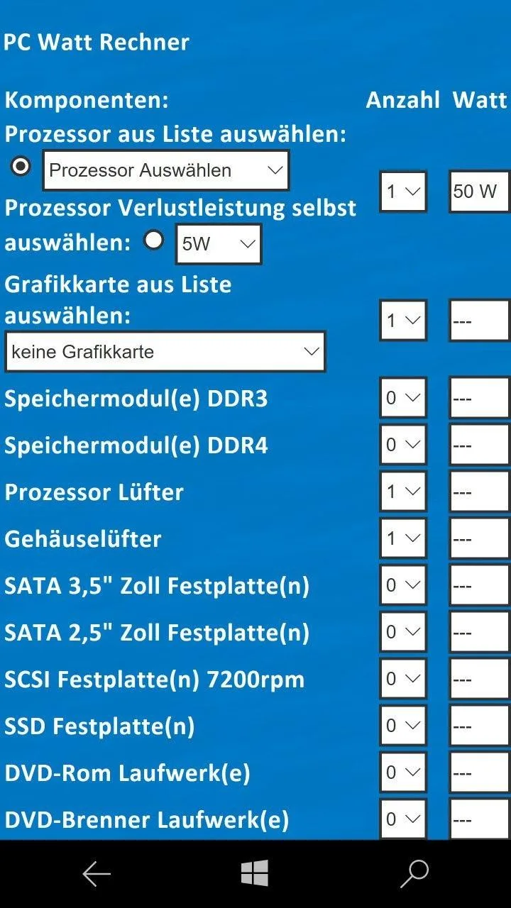 PC Watt Rechner screenshot 2