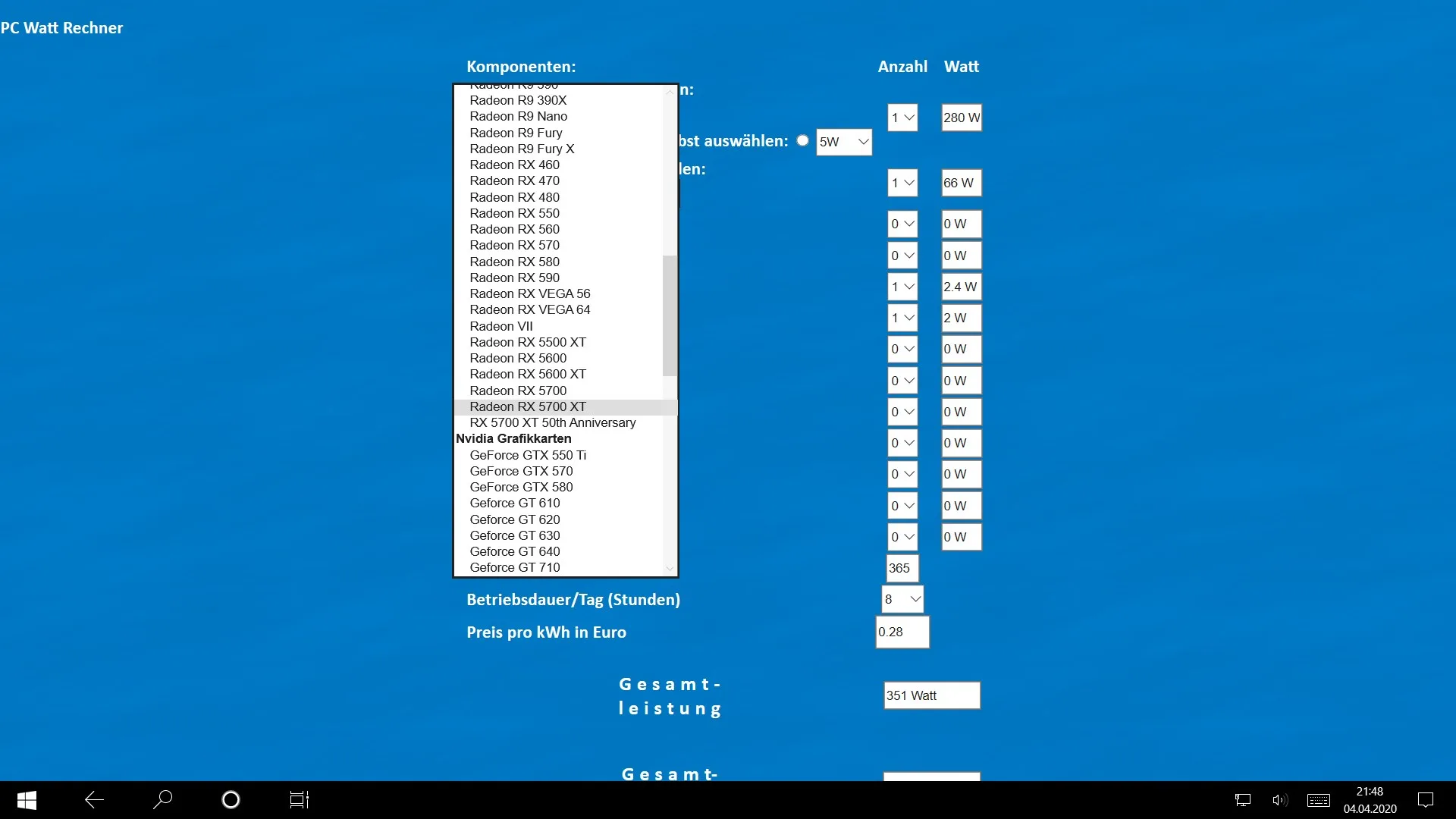 PC Watt Rechner screenshot 3