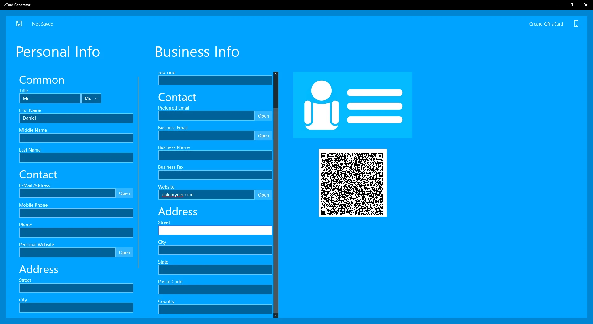vCard generator screenshot 1