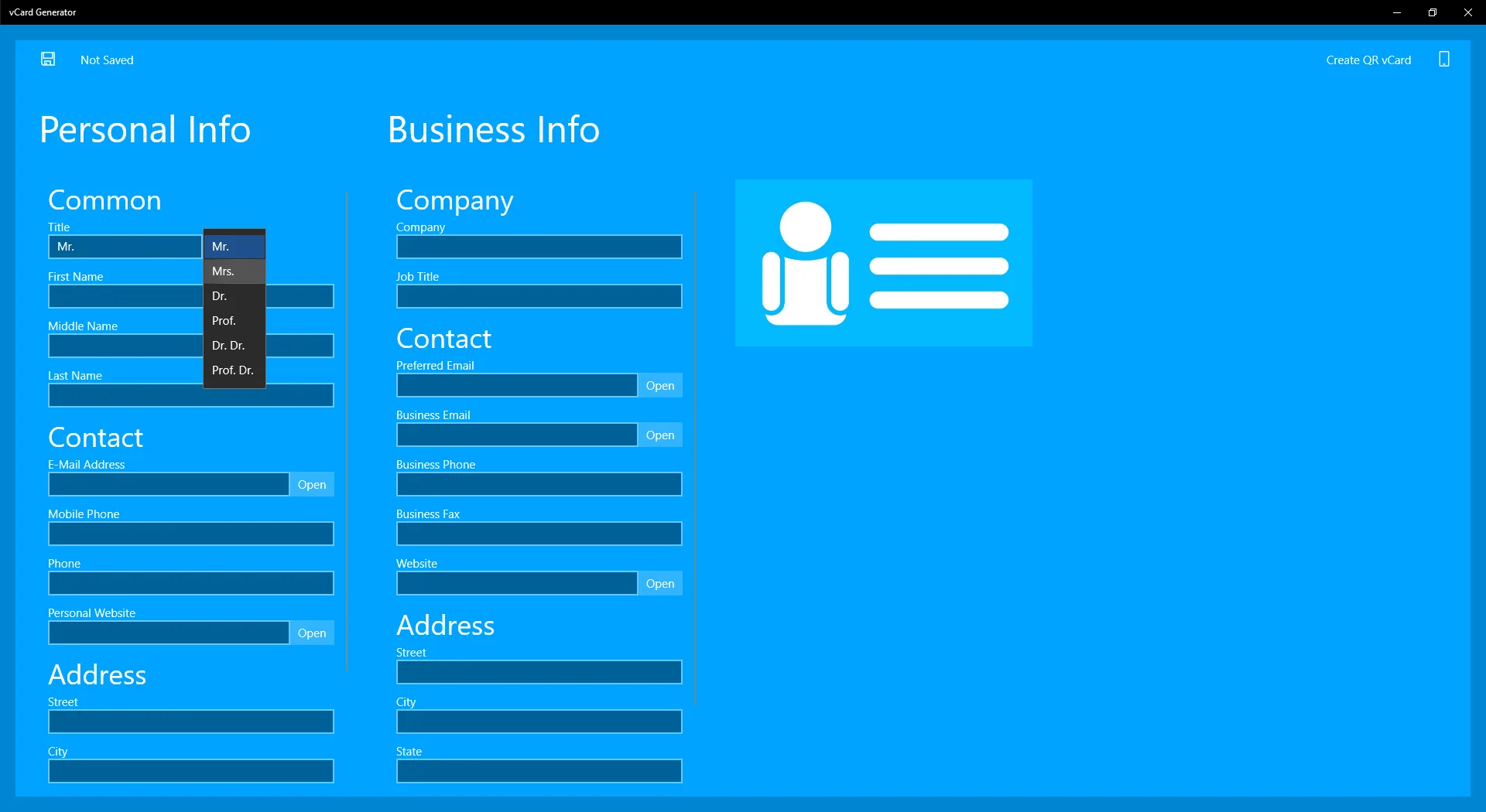 vCard generator screenshot 2