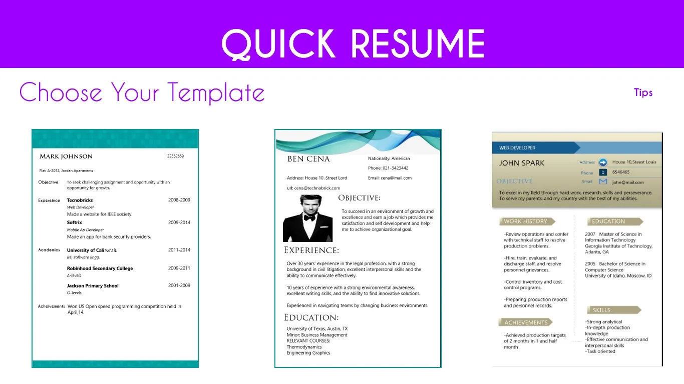 QUICK RESUME screenshot 1