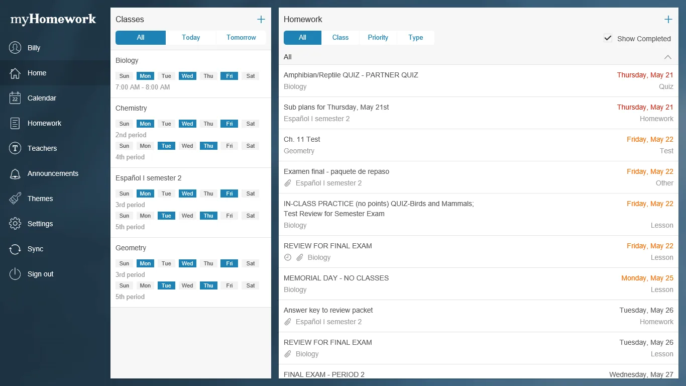 myHomework screenshot 3
