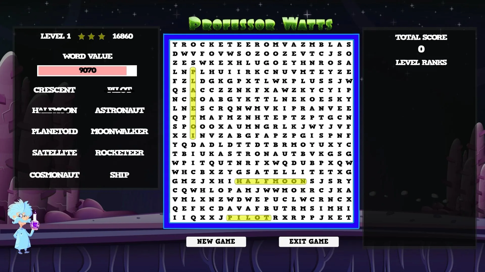 Professor Watts Word Search: Space Voyage screenshot 1